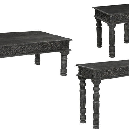 51" Black Solid Wood Distressed Coffee Table