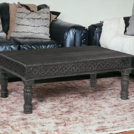 51" Black Solid Wood Distressed Coffee Table