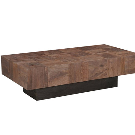 59" Dark Brown and Black Solid Wood Block Coffee Table