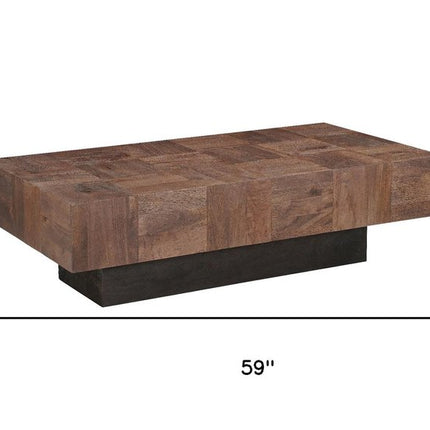 59" Dark Brown and Black Solid Wood Block Coffee Table