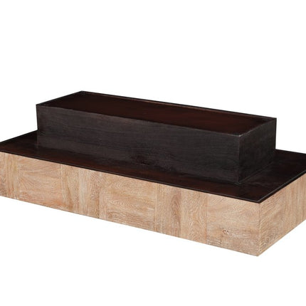 59" Natural and Black Solid Wood Block Coffee Table