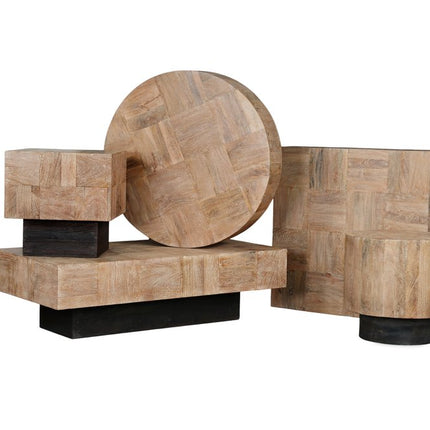 59" Natural and Black Solid Wood Block Coffee Table