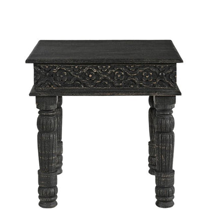 24" Black Distressed Solid Wood End Table