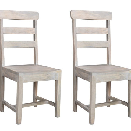 Set of Two White Wood Ladder Back Dining Side Chairs
