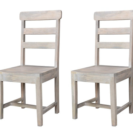 Set of Two White Wood Ladder Back Dining Side Chairs