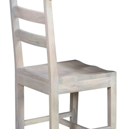 Set of Two White Wood Ladder Back Dining Side Chairs