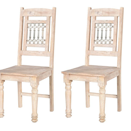 Set of Two White Wood Slat Back Dining Side Chairs