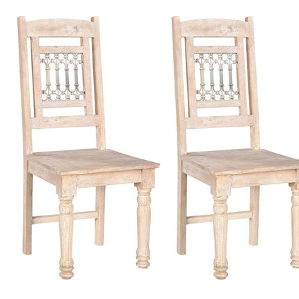 Set of Two White Wood Slat Back Dining Side Chairs