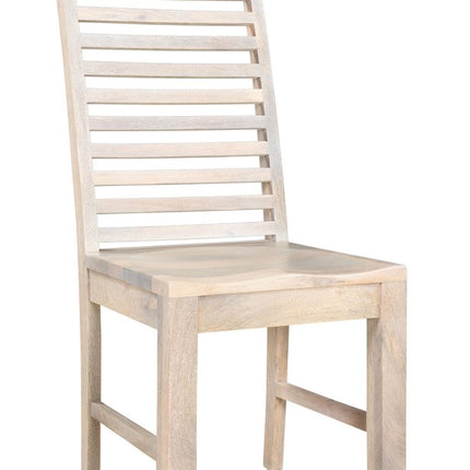 Set of Two White Wood Ladder Back Dining Side Chairs