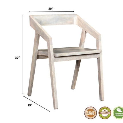 White Solid Wood Open Back Dining Arm Chair