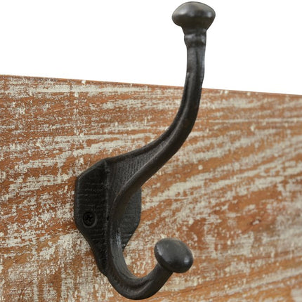 71" Black And Brown Metal And Solid Wood Four Hooks Freestanding Coat Rack