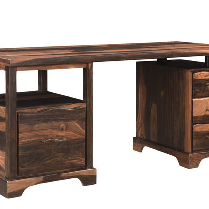 68" Natural Live Edge Solid Wood Writing Desk With Four Drawers