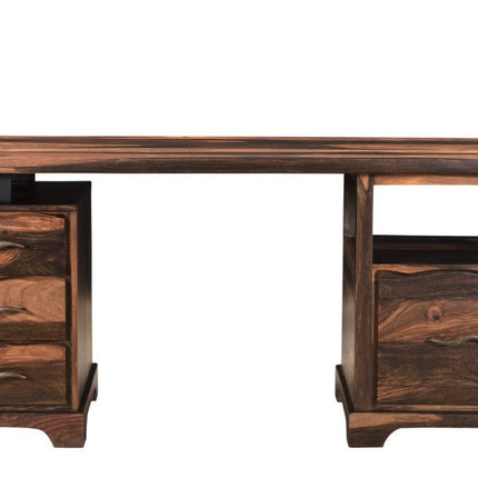 68" Natural Live Edge Solid Wood Writing Desk With Four Drawers
