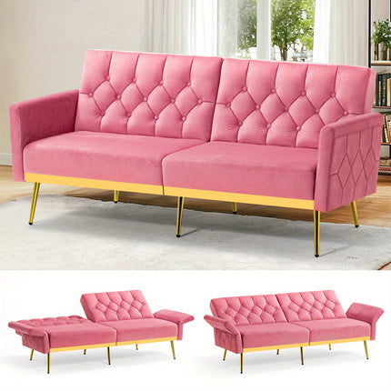Sofa Bed With Adjustable Armrests & Backrests, Modern Recliner Sleeper Couch With Tufted Design