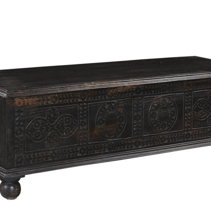 54" Black Solid Wood Distressed Lift Top Solid Coffee Table