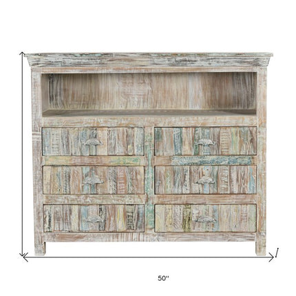 50" White Distressed Reclaimed Wood Open And Enclosed Storage Entertainment Center