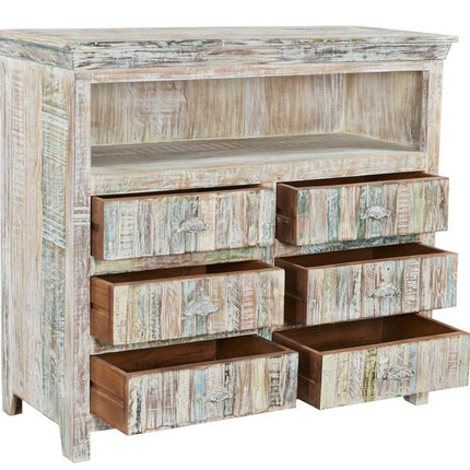 50" White Distressed Reclaimed Wood Open And Enclosed Storage Entertainment Center
