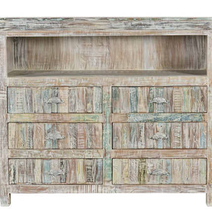 50" White Distressed Reclaimed Wood Open And Enclosed Storage Entertainment Center