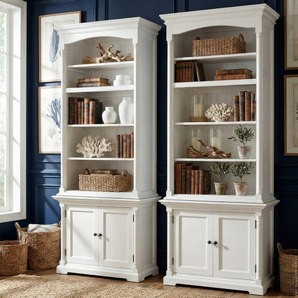 87" Antiqued White Solid Wood Two Door Pantry Or Storage Closet