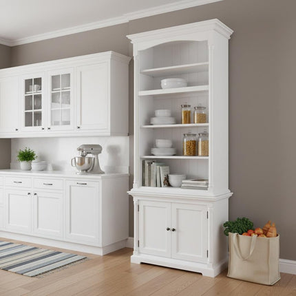 87" Antiqued White Solid Wood Two Door Pantry Or Storage Closet