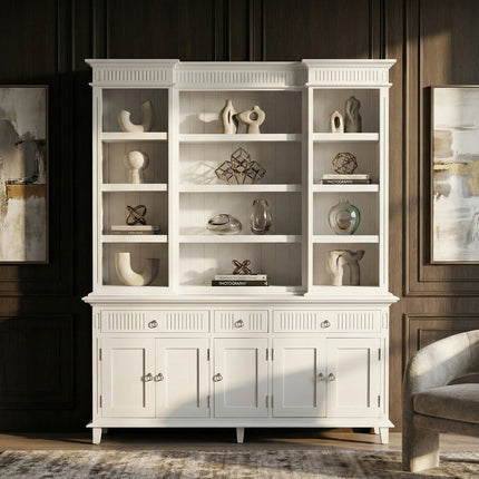 87" Antiqued White Solid Wood Three Drawer Pantry Or Storage Closet