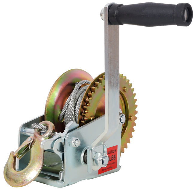 1600LBS Hand Winch,with 32.8FT Steel Cable,Galvanized Shell,4.1:1 Gear Ratio Portable Winch,Two-Way Ratchet,Manual Operated Hand Crank Winch for Trailer, Boat or ATV Towing