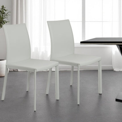 Set of Two White Upholstered Leather Dining Side Chairs