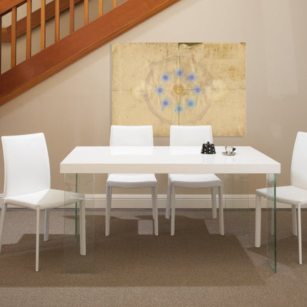 Set of Two White Upholstered Leather Dining Side Chairs