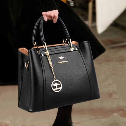 Handbag with Detachable & Adjustable Strap Elegant Solid Color Tote Zipper Closure,