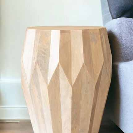 23" Natural Solid Wood Round Drum End Table