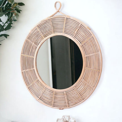 37" Natural Round Framed Accent Mirror