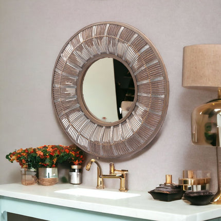 32" Brown Round Accent Mirror