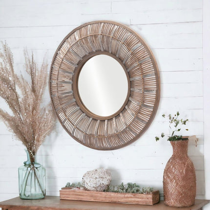 32" Brown Round Accent Mirror