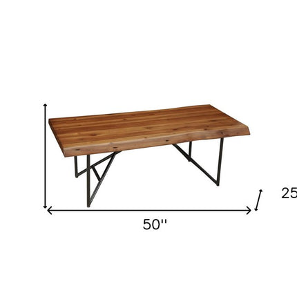 50" Brown And Black Solid Wood And Metal Coffee Table
