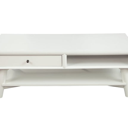 48" White Solid And Manufactured Wood Coffee Table With Drawer
