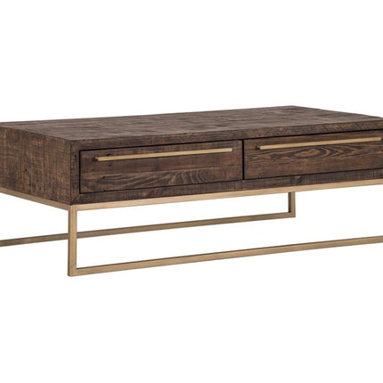 47" Dark Brown And Gold Metal Coffee Table With Drawer