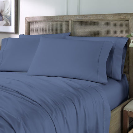 Six Piece Blue Tencel Lyocell Queen Sheet Set