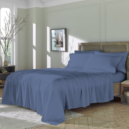 Six Piece Blue Tencel Lyocell Queen Sheet Set
