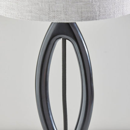 28" Black Solid Wood Round Table Lamp With Gray Drum Shade