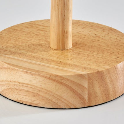 28" Natural Solid Wood Round Table Lamp With Beige Drum Shade