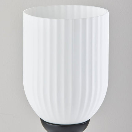 23" Black Solid Wood Tripod Table Lamp With White Ribbed Glass Shade