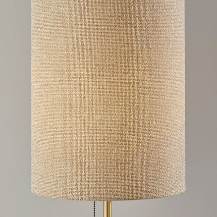 28" Black and Gold Marble and Metal Table Lamp With Beige Drum Shade