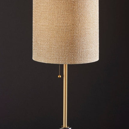 28" Black and Gold Marble and Metal Table Lamp With Beige Drum Shade