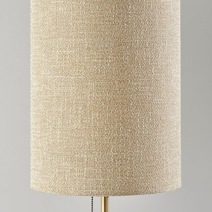 28" Black and Gold Marble and Metal Table Lamp With Beige Drum Shade