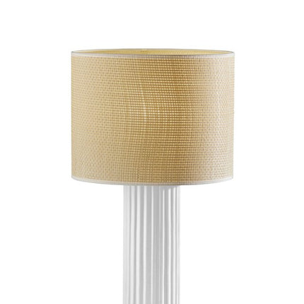 24" White Ceramic Cylinder Table Lamp With Beige Drum Shade