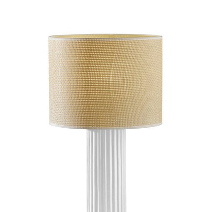 24" White Ceramic Cylinder Table Lamp With Beige Drum Shade