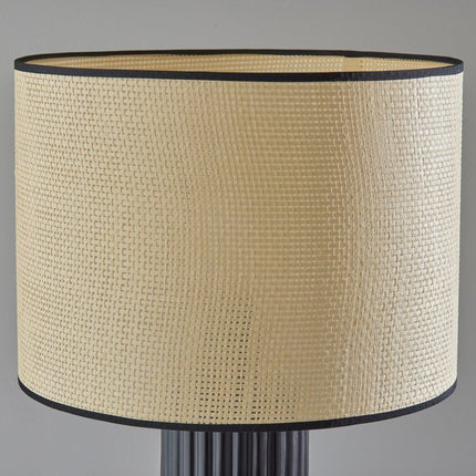 29" Black Ceramic Cylinder Table Lamp With Beige Drum Shade