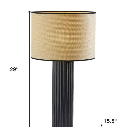 29" Black Ceramic Cylinder Table Lamp With Beige Drum Shade