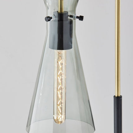 24" Black and Gold Metal Desk Lamp With Light Gray Cone Shade