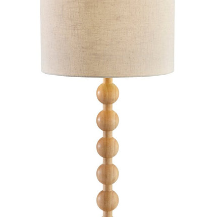 28" Brown Solid Wood Candlestick Table Lamp With Off White Drum Shade